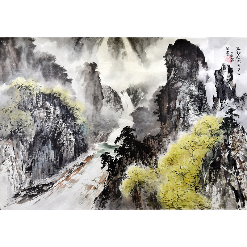现货妙香山万瀑洞人民万瀑洞香山妙香朝鲜郑昌谟097米收藏国画