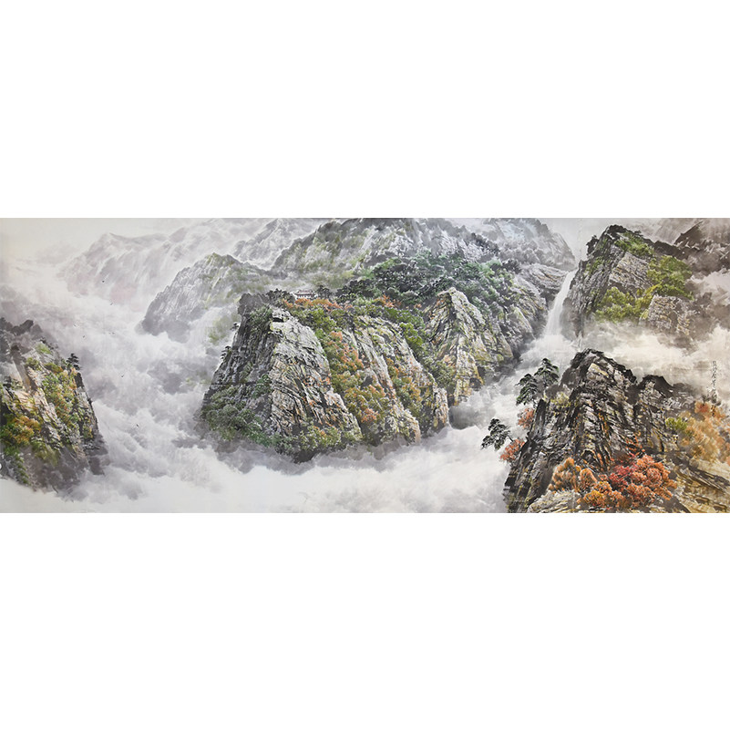 现货朝鲜风景国画收藏33m人民郑昌谟妙香山佛影台之秋妙香国画