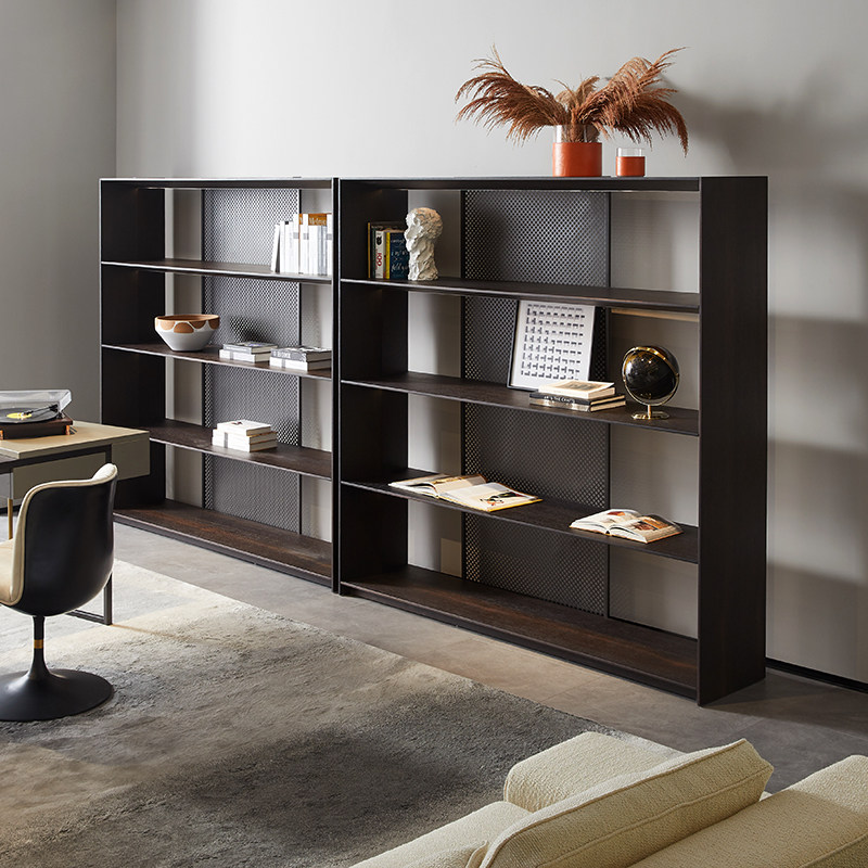 意式极简书架组合别墅大户户型轻奢奢风带灯书架