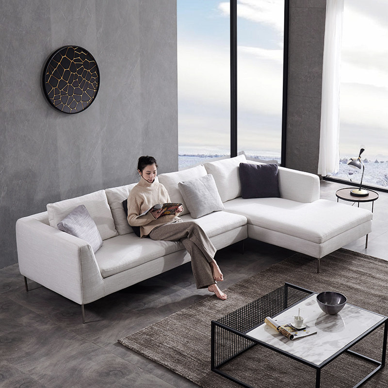 现代简约北欧羽绒布艺沙发组合客厅黑白灰轻奢高脚大户布艺沙发
