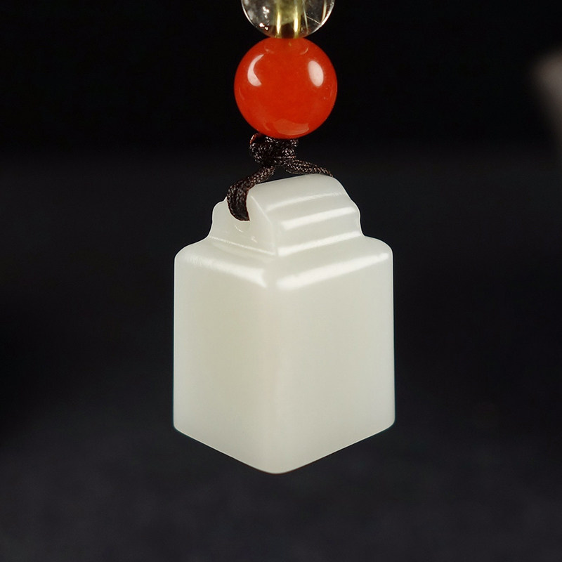 和田白玉印章吊坠男女天然玉石方形项链挂件颈饰