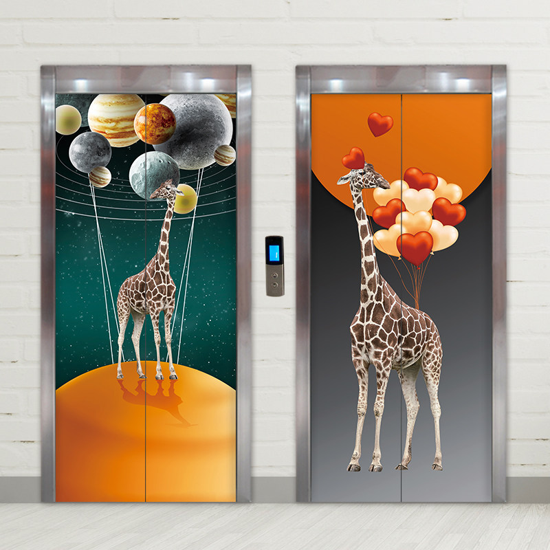 电梯贴画橙色美女舞者贴纸自粘玄关装饰轻奢墙贴