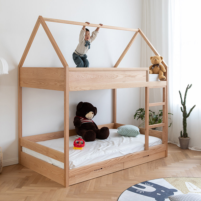 环保双层高低女孩男女护栏铺床保全上下橡木儿童床