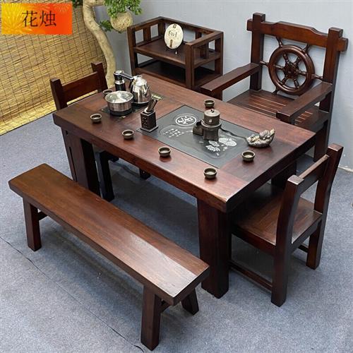 花烛老船木茶桌椅组合小茶台实木茶桌功夫功夫茶led导光板