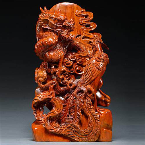 仙将花梨木雕龙凤呈祥摆件红木龙凤家居客厅玄关方向盘