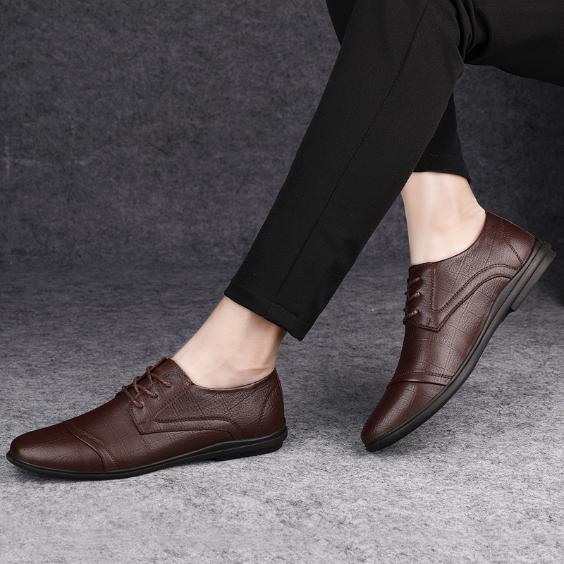 皮鞋男商务正装英伦棕色真皮休闲皮鞋秋季透气新款软底时尚男鞋潮