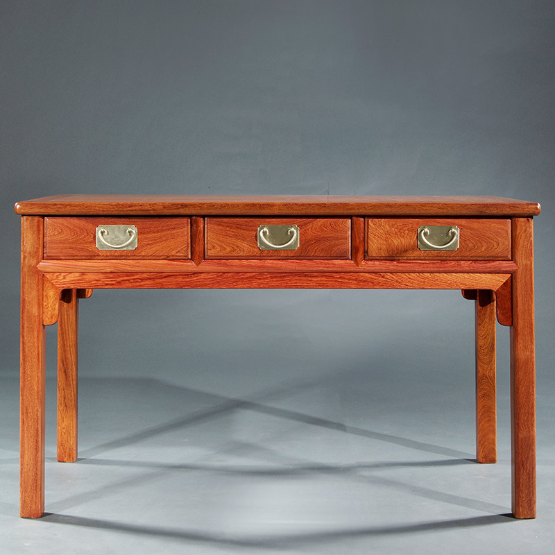 红木家具缅甸花梨木王世襄款明式三屉书桌中式书房书桌