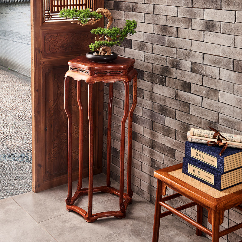 聚航明式家具花梨木王世襄款六足束腰中式客厅花架