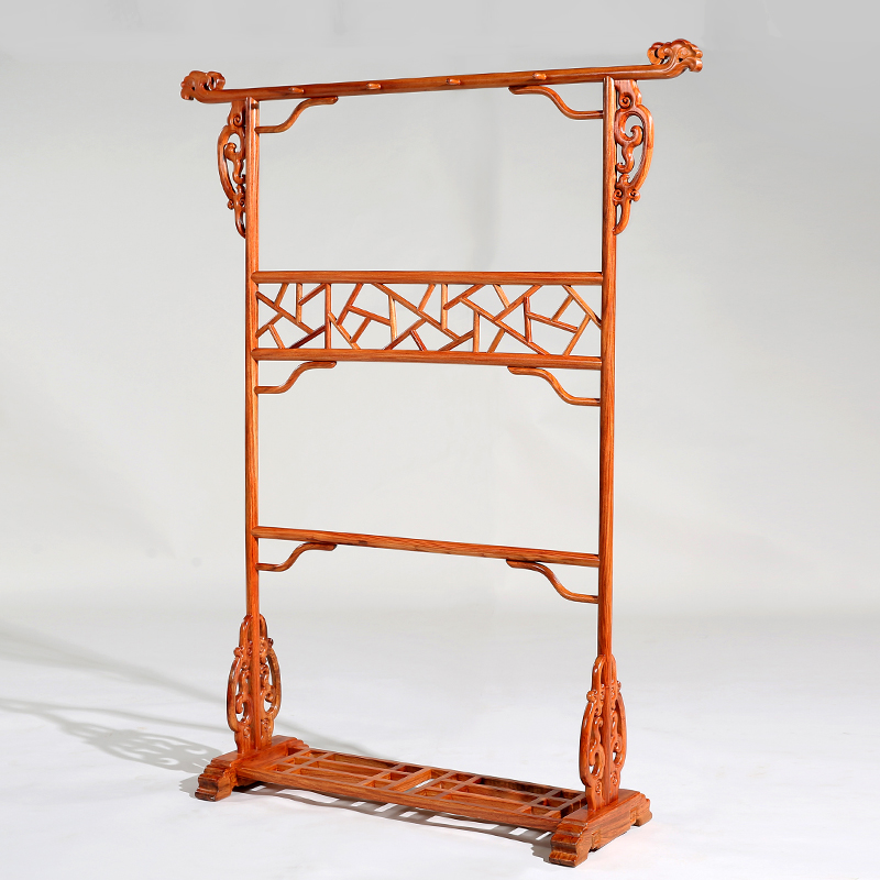 红木家具缅甸花梨木明式冰裂衣帽架家用卧室中式挂衣架客厅服装架