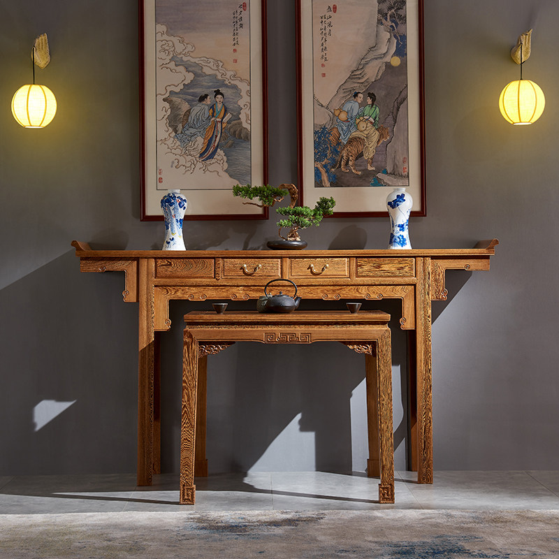 红木家具鸡翅木中堂供桌太师椅四件件套仿古中式大厅条案