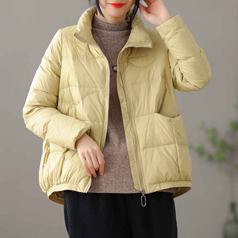 dza文艺复古宽松短款羽绒服女士冬季外套女装百搭90白鸭绒羽绒衣