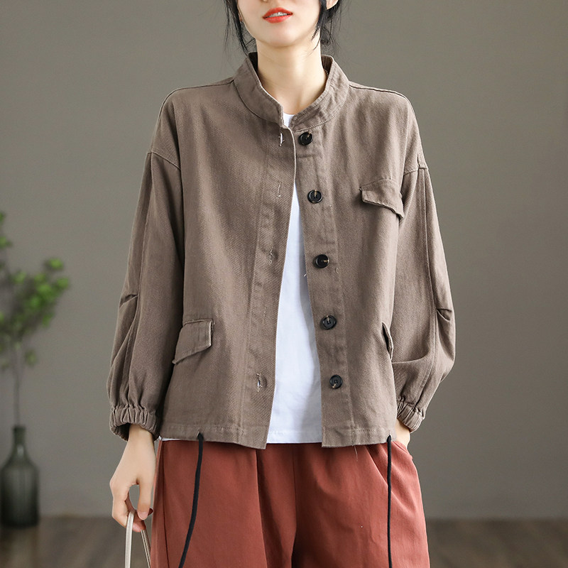 dza复古立领工装休闲外套女士新款夹克开衫短外套