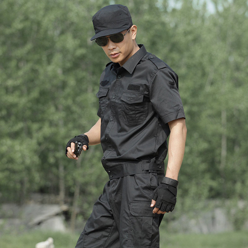 保安训作套装夏季军装短袖作服黑色作战作训作训外套