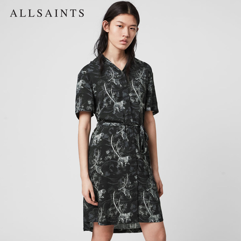 allsaints女士athea衬衫裙2020春季新品潮流休闲宽松连衣裙wd344s