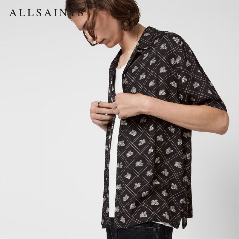 allsaints男士夏威夷衬衫rose印花潮流短袖衬衣ms132u衬衫