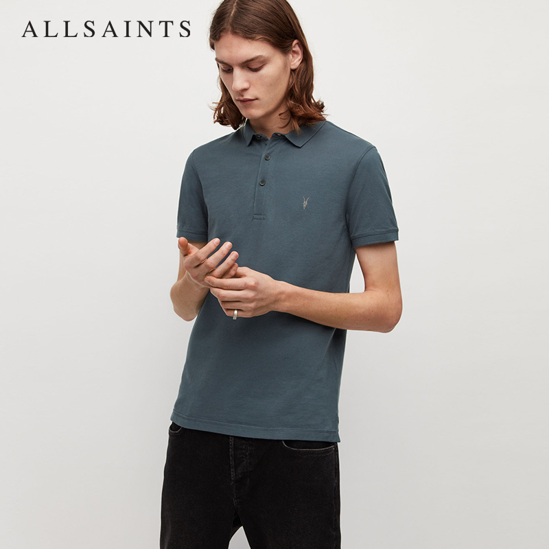 allsaints男士polo短袖羊头刺绣2022年夏季新款男装polo衫