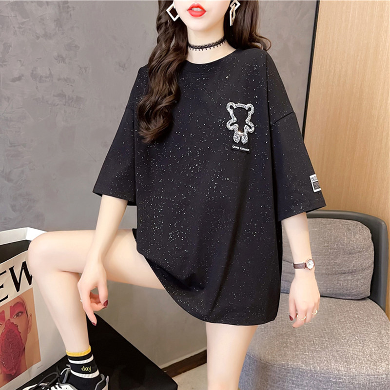 网红ins超火短袖t恤女夏韩版宽松设计感小众亮片体桖心机上衣服潮