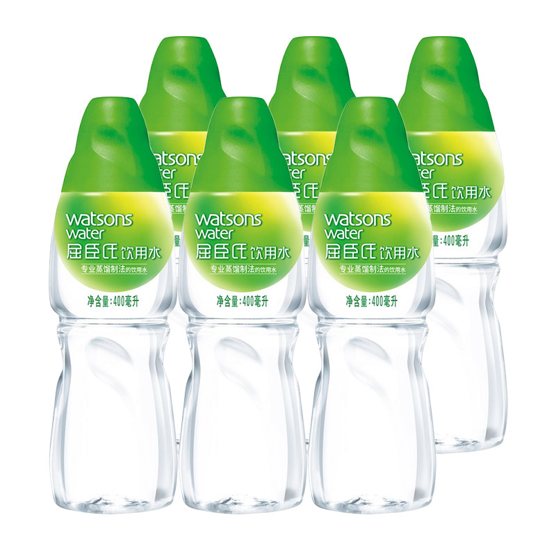 屈臣氏蒸馏制法饮用水400ml*6瓶整箱 蒸馏水 敷面膜蒸脸多省包邮