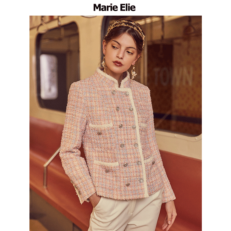 marieelie秋冬新款毓粉珍颜花呢外套etaa31g27134短外套