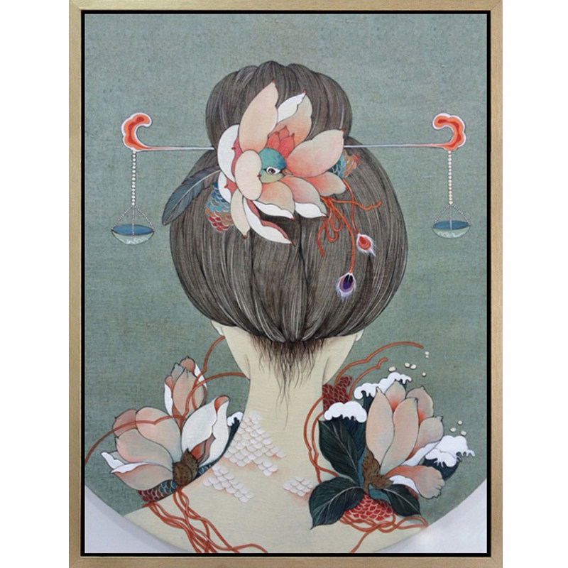 古风壁挂装饰油画人物仕女服饰头饰古典中式油画