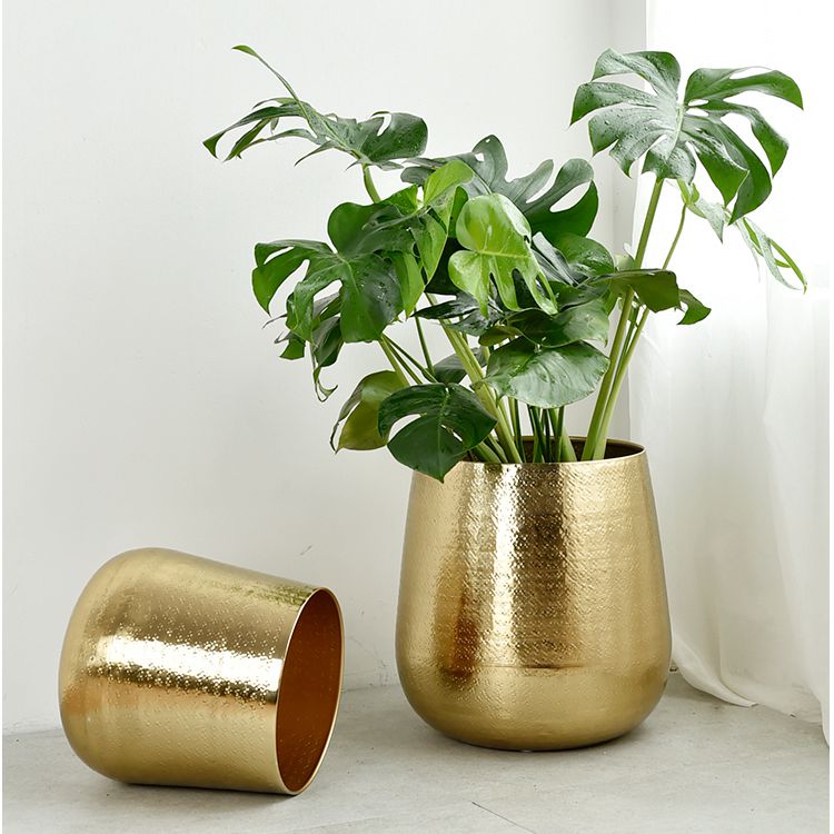 摆件进口金属手工捶纹金色客厅花盆轻奢网红花盆