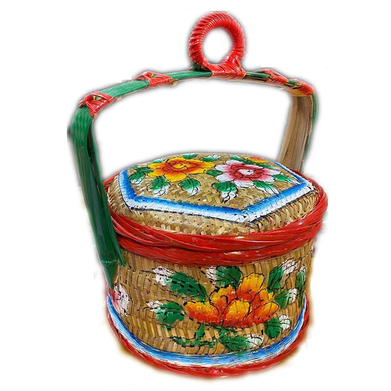 潮汕手工彩绘竹篮竹编篮子结收纳蓝储物篮婚嫁竹编