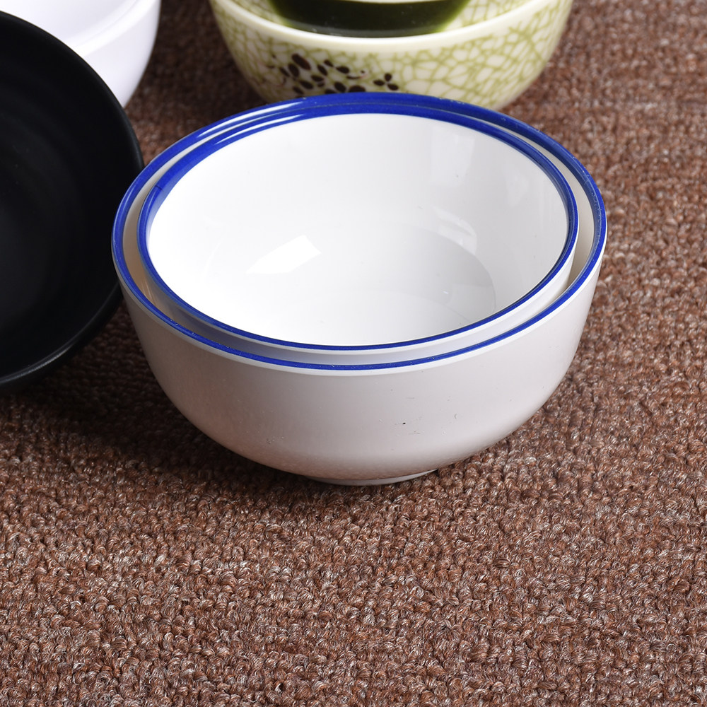 饭碗10个装密胺小白色青花汤碗仿快餐店米饭餐厅碗