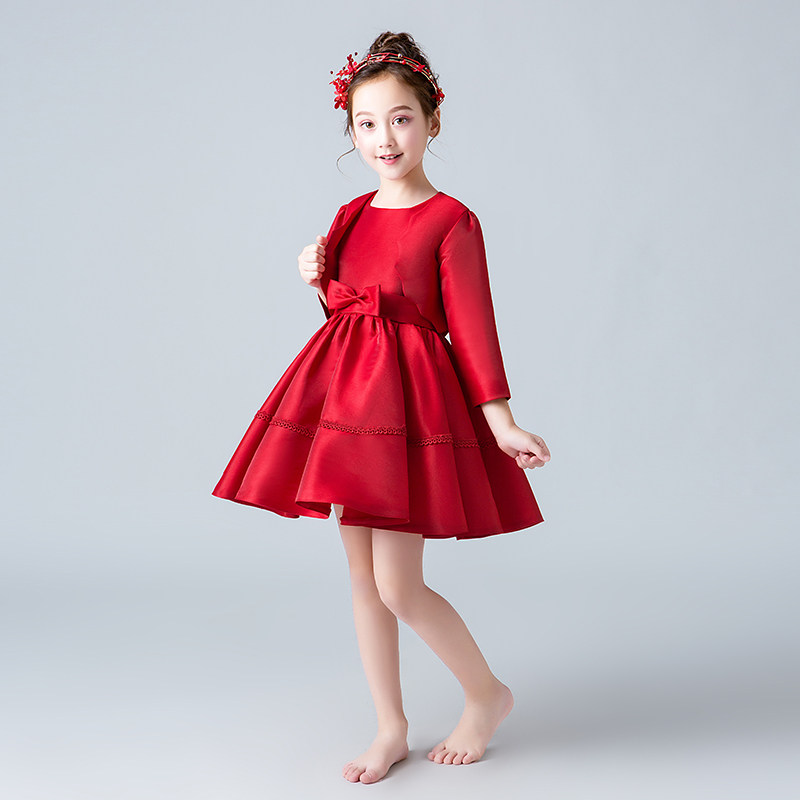 女童红色公主裙蓬蓬裙儿童主持人花童婚纱裙晚礼服生日钢琴演出服