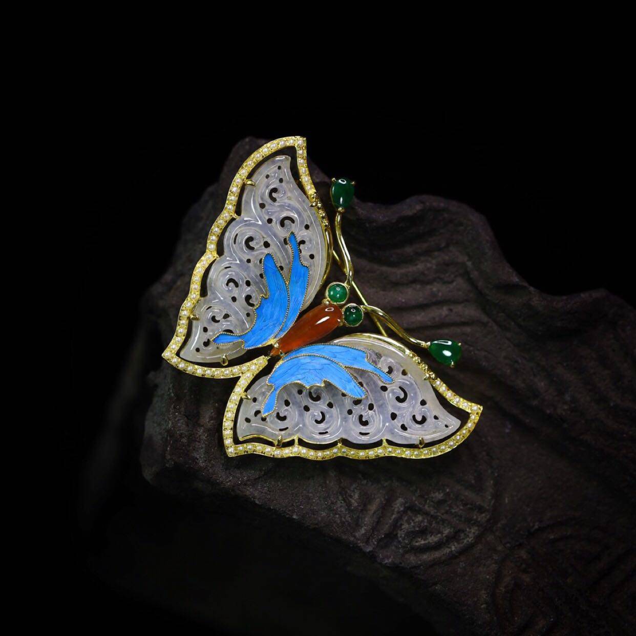 和田镶嵌点翠胸针吊坠两用用款胸针