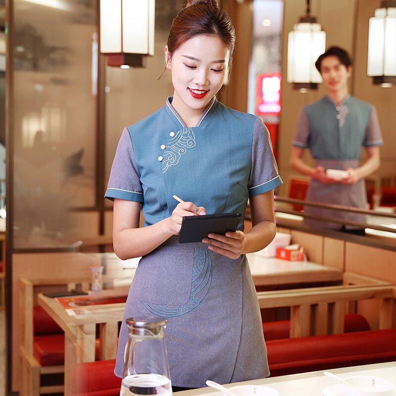 正品服务员工作服短袖餐饮火锅店食堂服装中式餐厅酒店工作制服