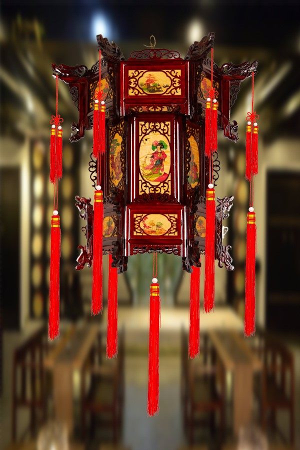 中式百妮实木宫灯仿古六角大红乔迁灯笼古典灯笼