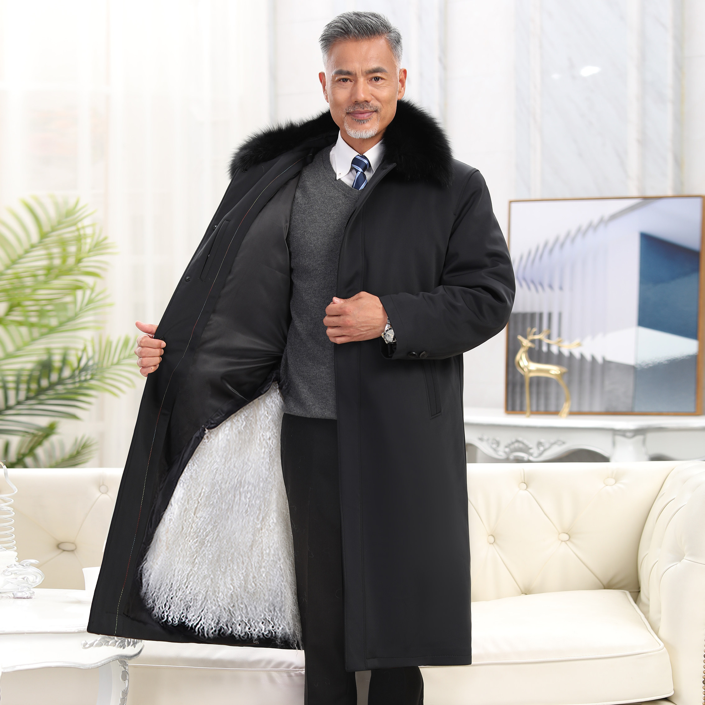 羊皮克服中老年大衣男尼皮草外套皮毛一体皮袄皮衣