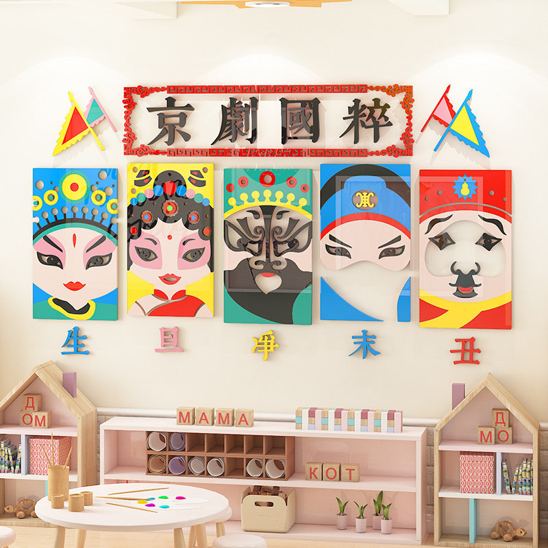 京剧脸谱贴纸生旦净末丑人物贴画亚克力半成品幼儿园环创墙贴