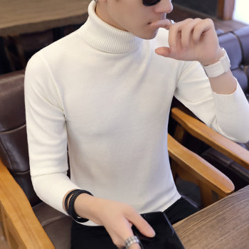 2024 Spring and Autumn Season Sweater Men's Korean Style Slim Trendy White Bottoming Sweater Knitted Sweater Solid Color Clothes