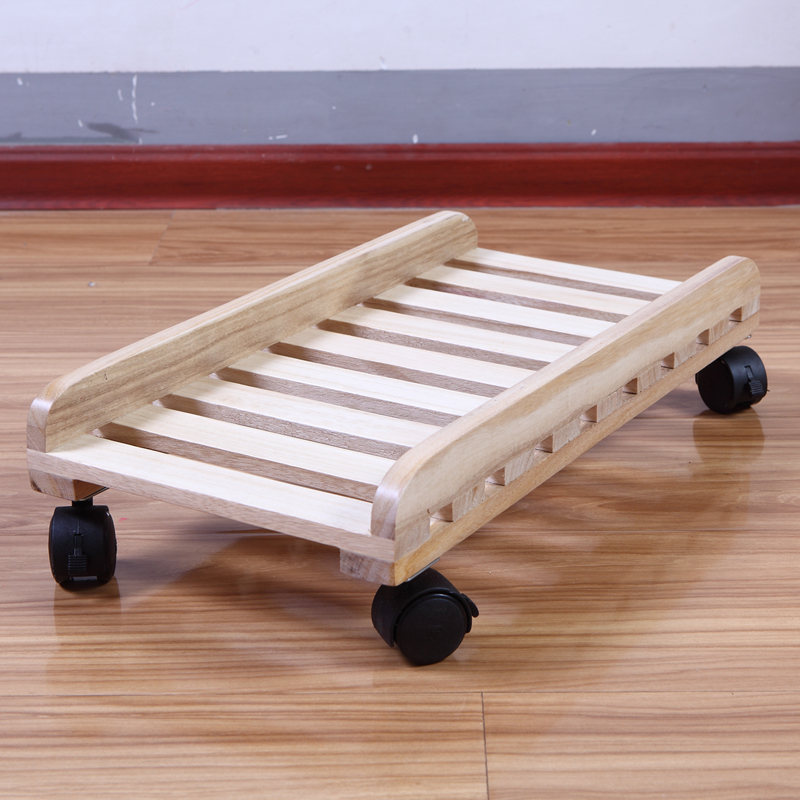 台式电脑主机架 实木可移动主机托架.机箱架可移动刹车滑轮置物架