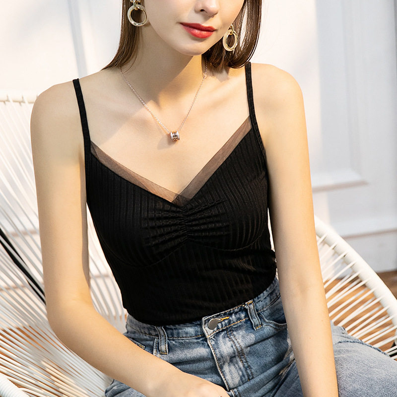 冰丝码胖纱内恤网无袖外穿妹妹力大弹力显胸背心吊带