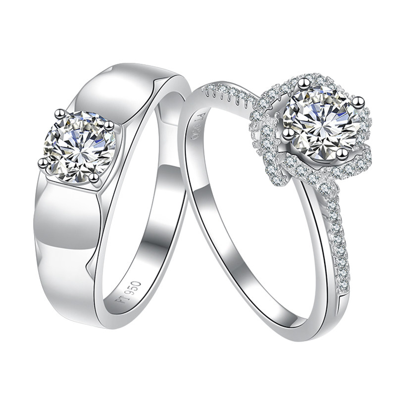 莫桑1克拉情侣男女求婚戒指纯银pt950铂金定制戒指