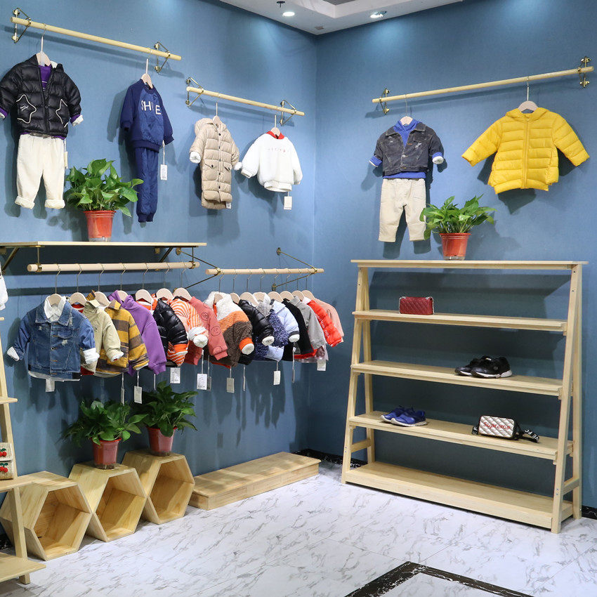 童装衣服展示架实木中岛落地女装壁挂货架陈列服装展示架