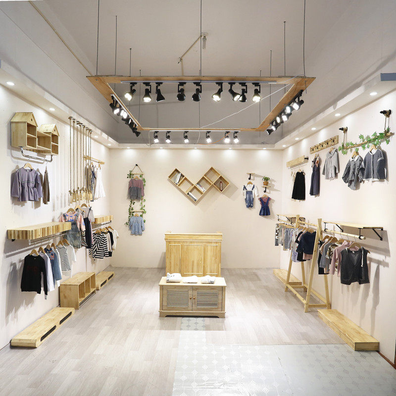 服装店衣架展示架女装店铺货架实木原木色童装上墙侧挂落地组合架