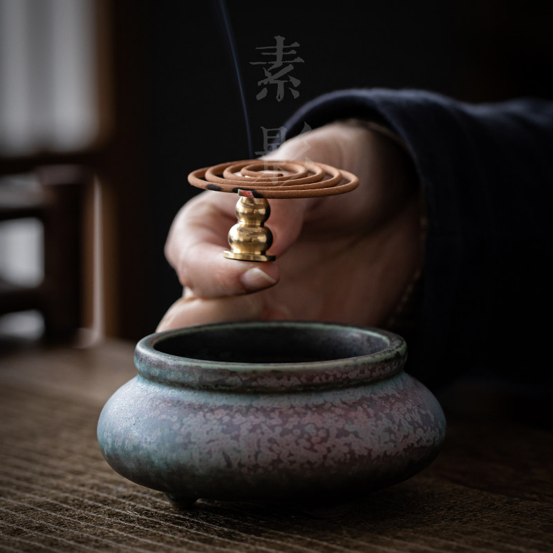 素影窑变焕彩香炉香道陶瓷茶具茶道配件家用茶道