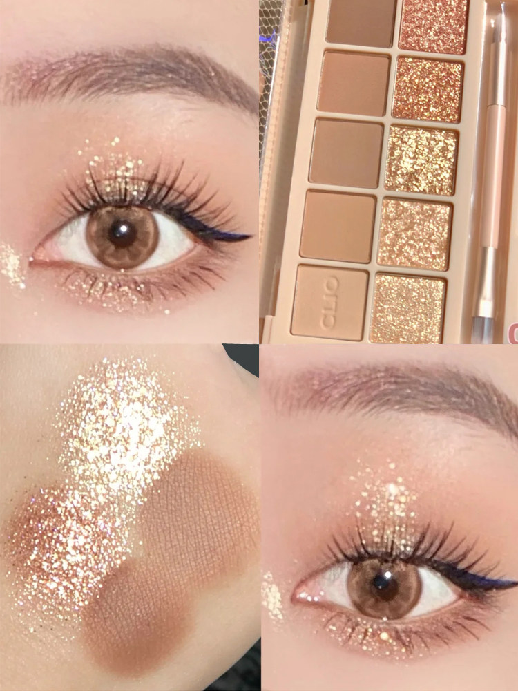 超火十色大地粉色亮片盘大眼影星沙珂莱欧clio眼影