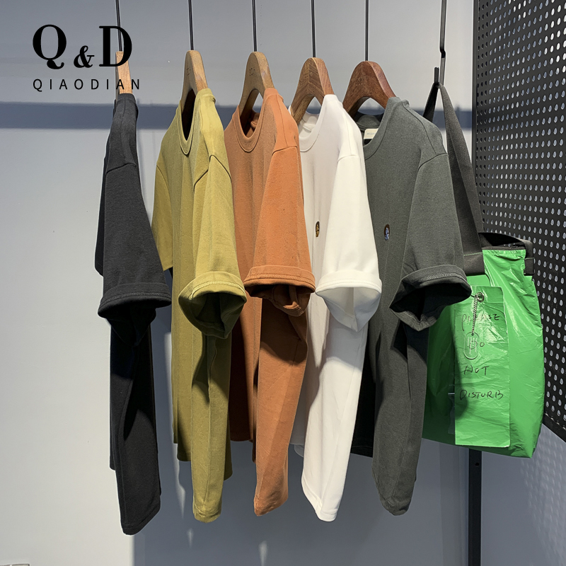 乔典日系时尚宽松百搭贴标男士短袖T恤街头休闲秋季简约打底上衣