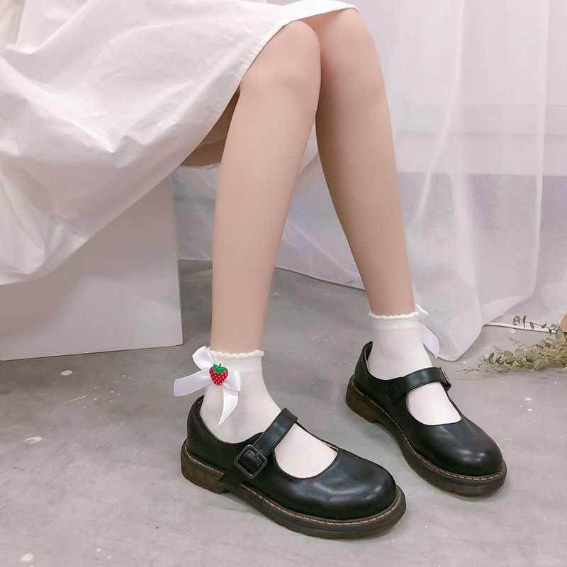 草莓瘦萝蝴蝶结白色洛丽显瘦lolita短袜丽塔学生短袜