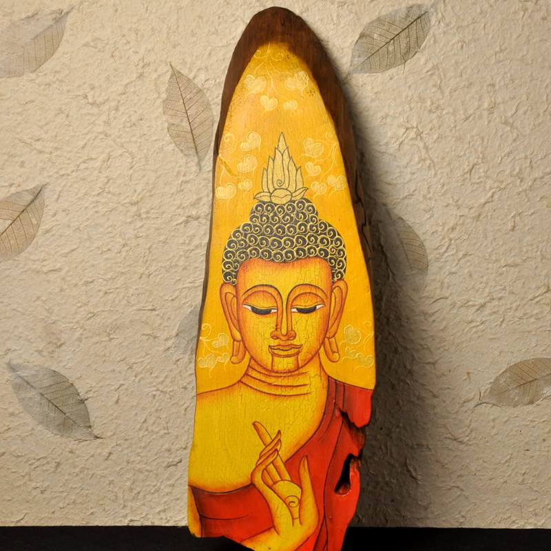泰国进口手绘彩色佛头实木画片家居客厅摆件装饰挂牌
