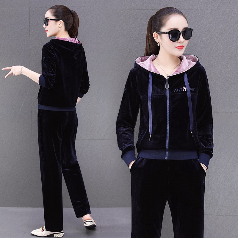 金丝绒套装女时装版两件套秋洋气运动服时尚春秋薄款不倒绒欧1214