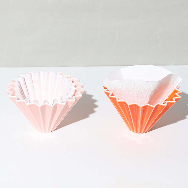 咖马逊日本origami折纸滤杯手冲咖啡滤杯美浓烧陶瓷粉红色桔色