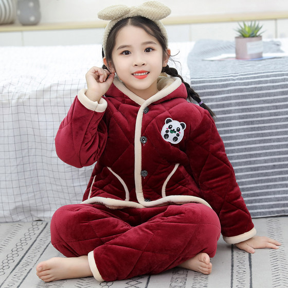 Children's flavored pajamas, autumn and winter boys, girls, coral and velvet thickened winter, boys, baby babies three -layer cotton Children's flavored pajamas, autumn and winter boys, girls, coral and velvet thickened winter, boys, baby babies three -layer cotton