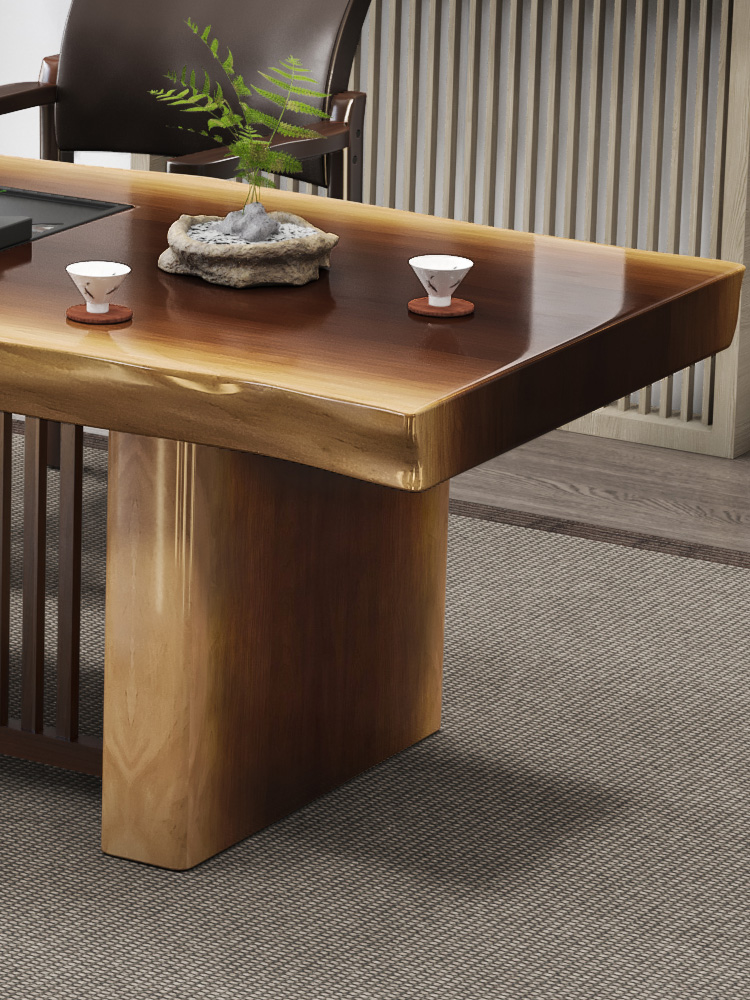 新中式禅意大板实木茶桌办公茶台屏风整板原木泡茶家用椅组合套装