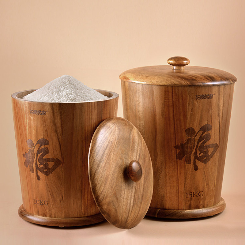 实木米桶米缸储米家用防虫防潮面粉五谷杂粮收纳20斤米桶