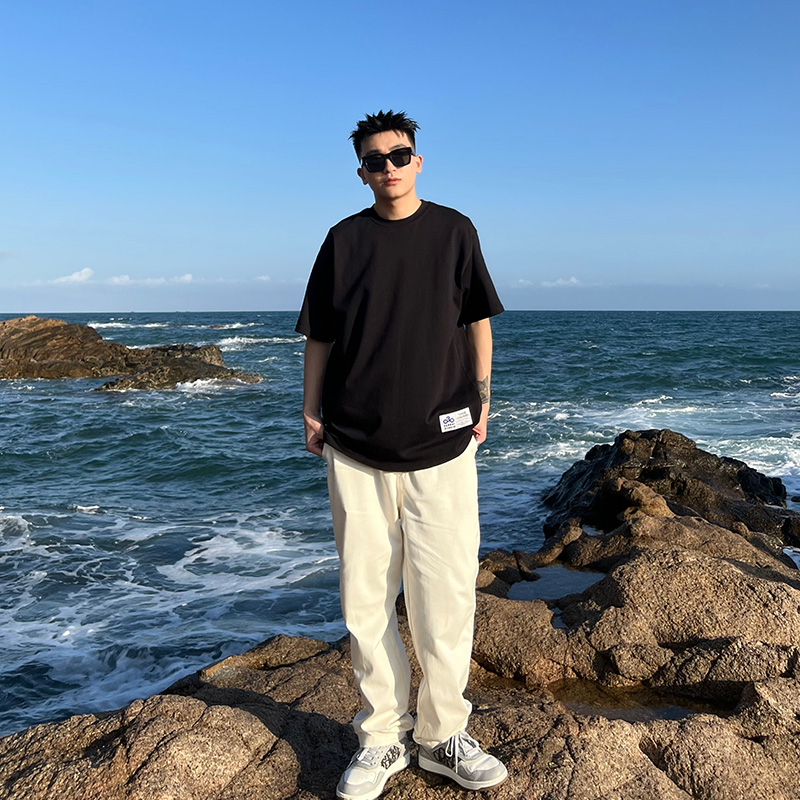 SANBAI 叁佰早秋新款白色牛仔裤男 潮流简约休闲裤宽松直筒长裤子